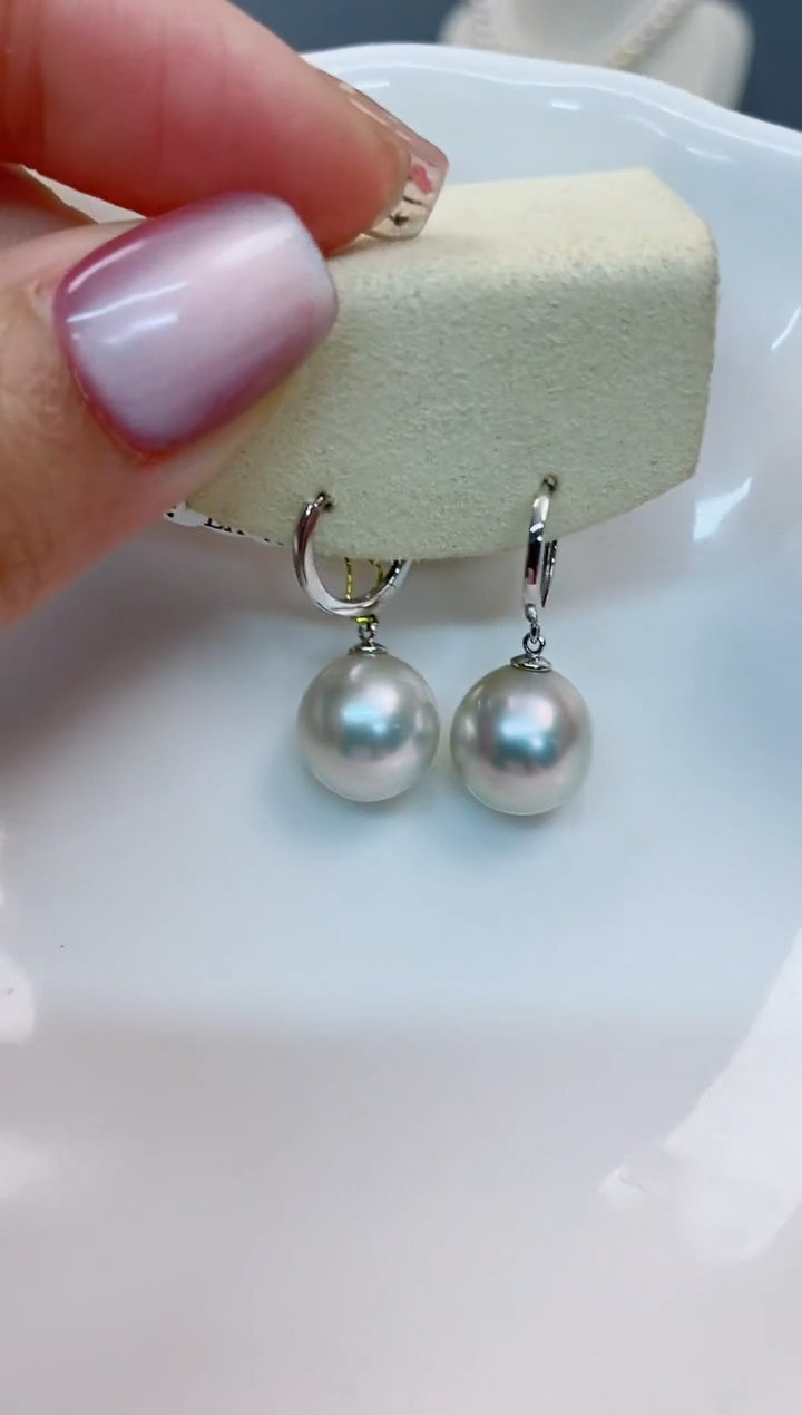 【闪购商品】海水珍珠耳饰18K金镶嵌11-12澳白海水珍珠耳饰