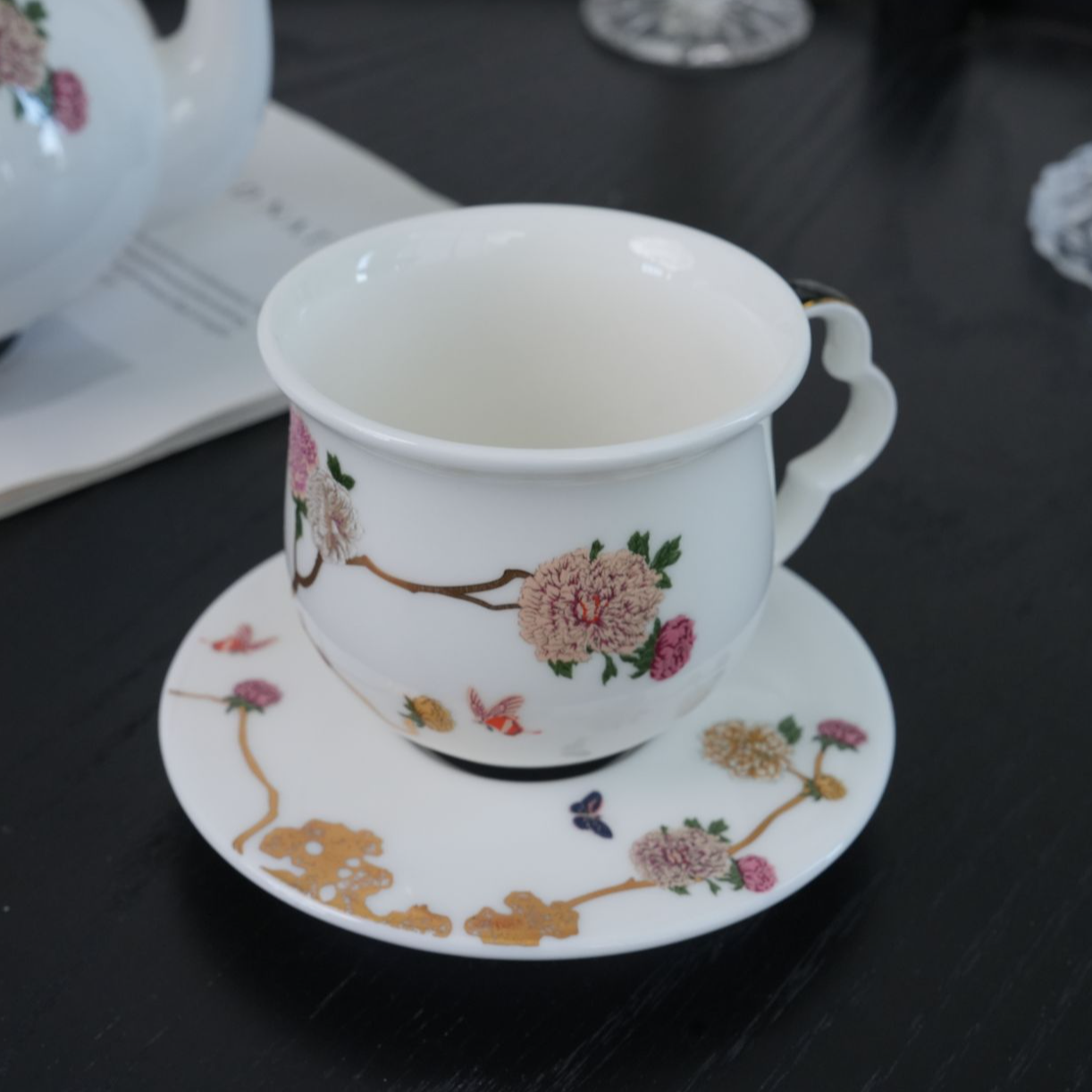 「花开富贵」盛世大茶杯 带底碟 咖啡杯碟 喝茶 拍照 花卉