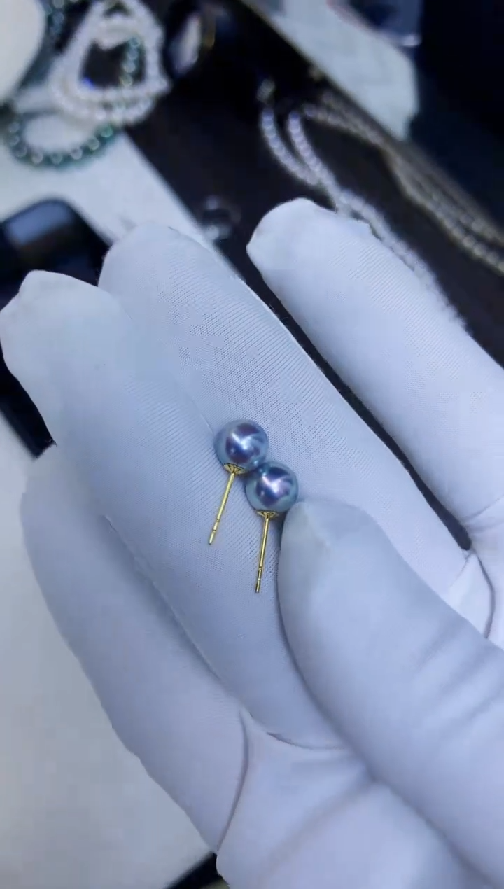 18K金镶嵌海水珍珠饰品6-7真多麻色素钉定制