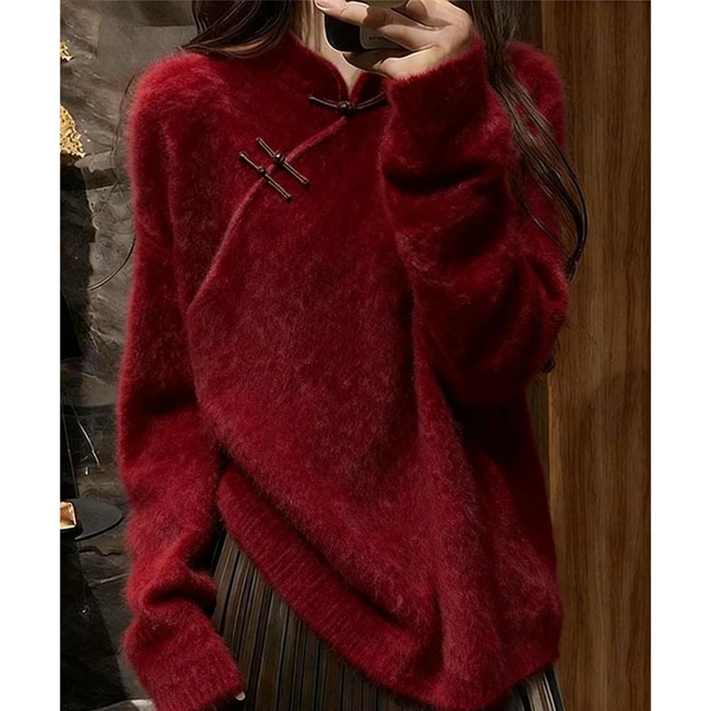 新中式国风毛衣女款2025新款红色高级感针织可外穿内搭上衣女秋冬