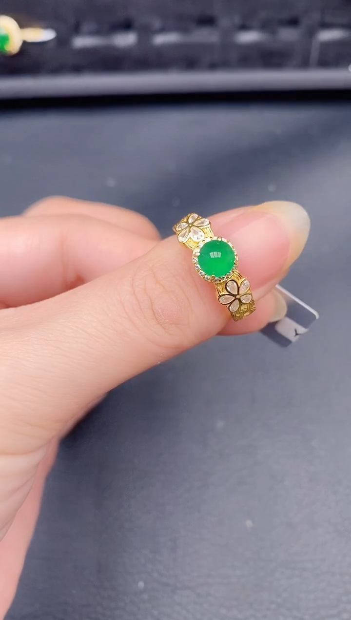 银S925镶嵌戒指翡翠天然a货翡翠238