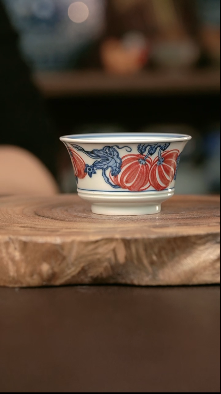 手绘 高温现代瓷  气窑 南瓜 马蹄杯90c