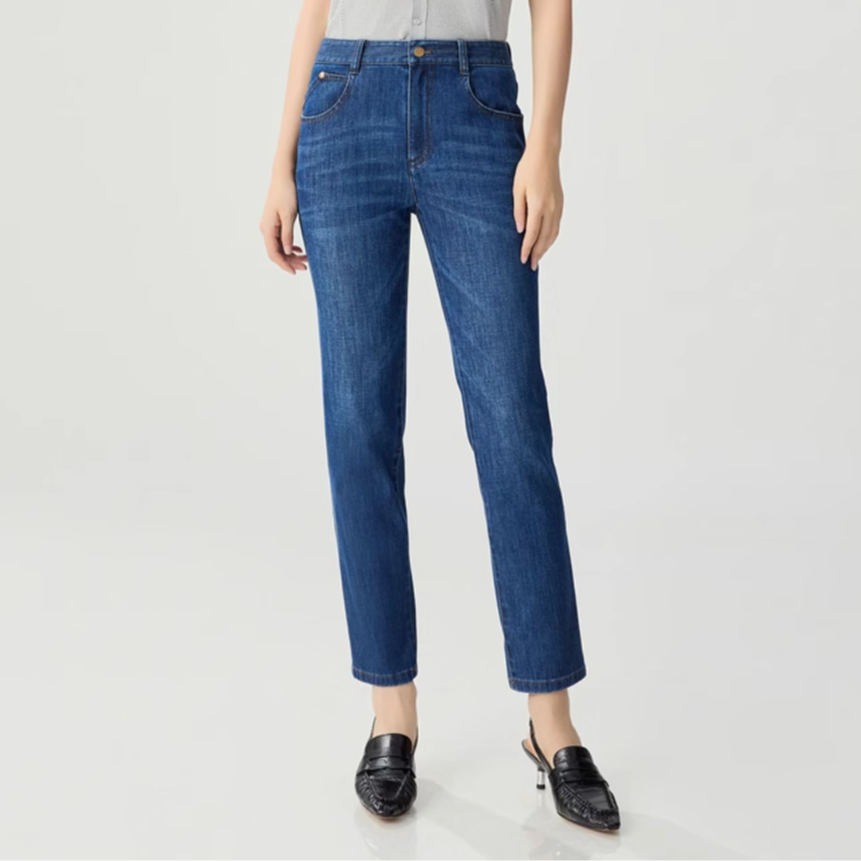 AMASS/阿玛施新款经典百搭中腰深蓝紧身九分牛仔裤5100525