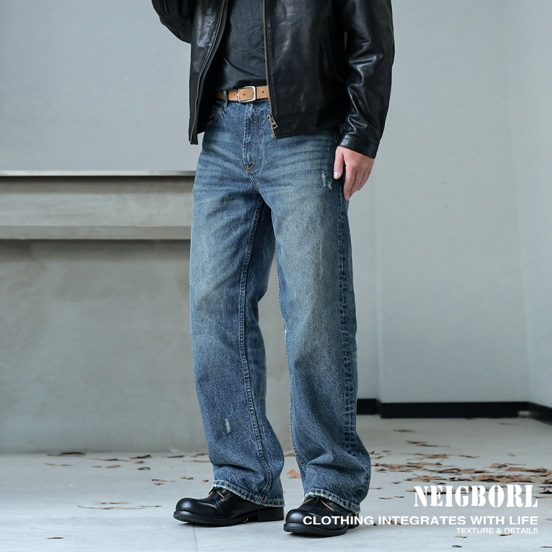 【公里数2.0】NEIGBORL钊叔制美式潮流水洗宽松百搭休闲直筒牛仔裤