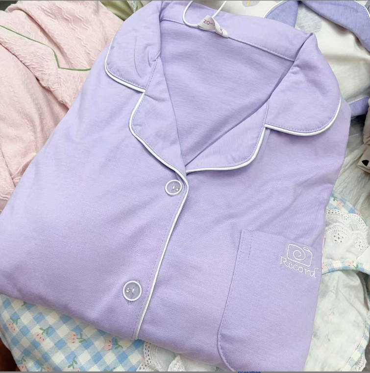 【B119】针织棉紫色刺绣款秋冬翻领款长袖款+胸垫【开衫款】