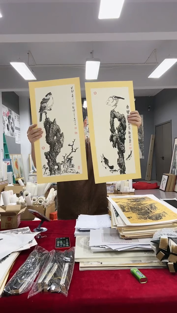 国画天**雨42号叶金福太湖石卡纸共2张