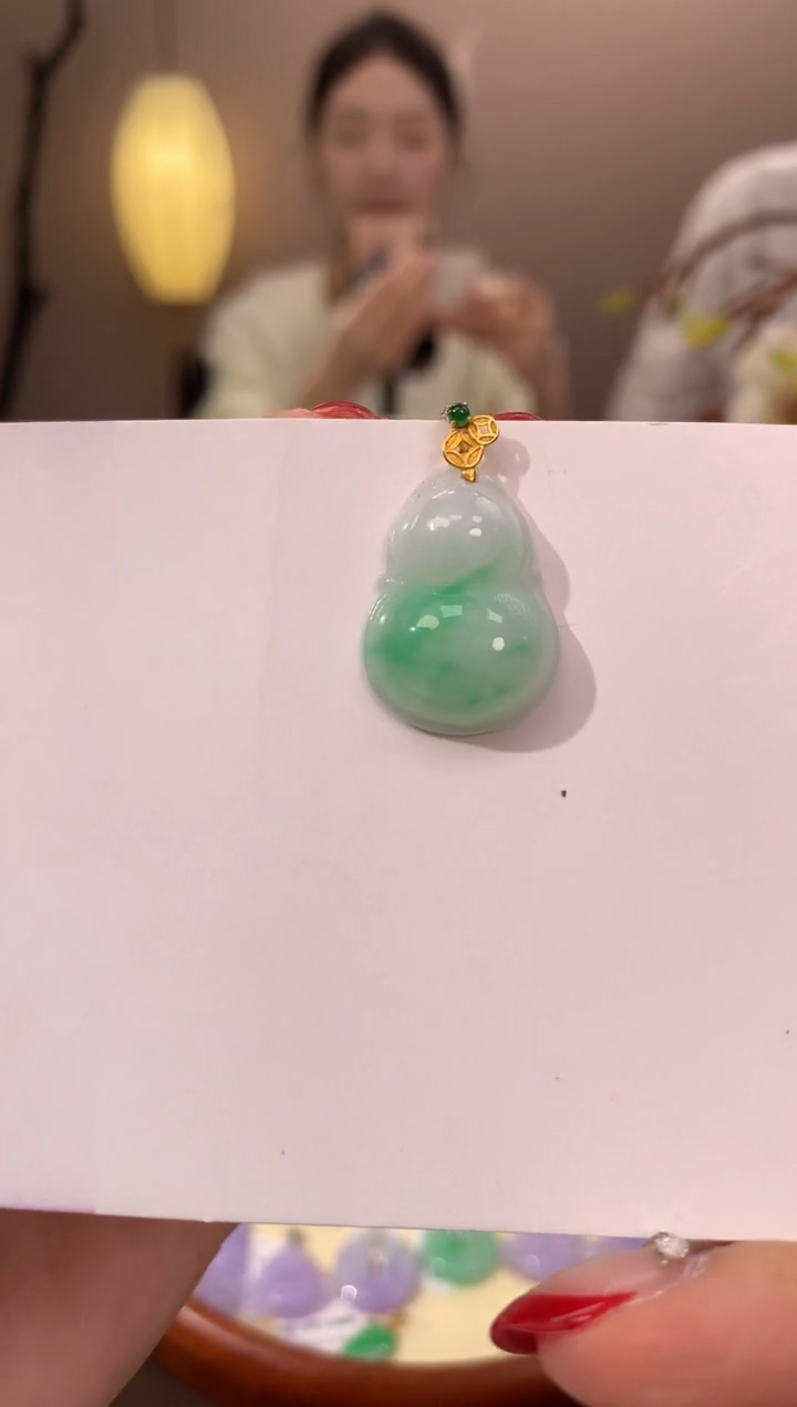 【闪购商品】翡翠颈饰18K金镶嵌天然缅甸a货翡翠