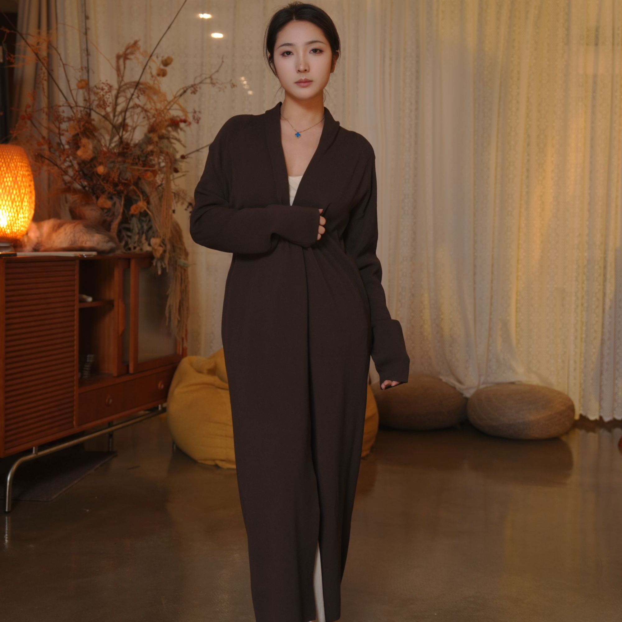 长款针织外套显瘦长袖气质网红时尚秋冬百搭8029