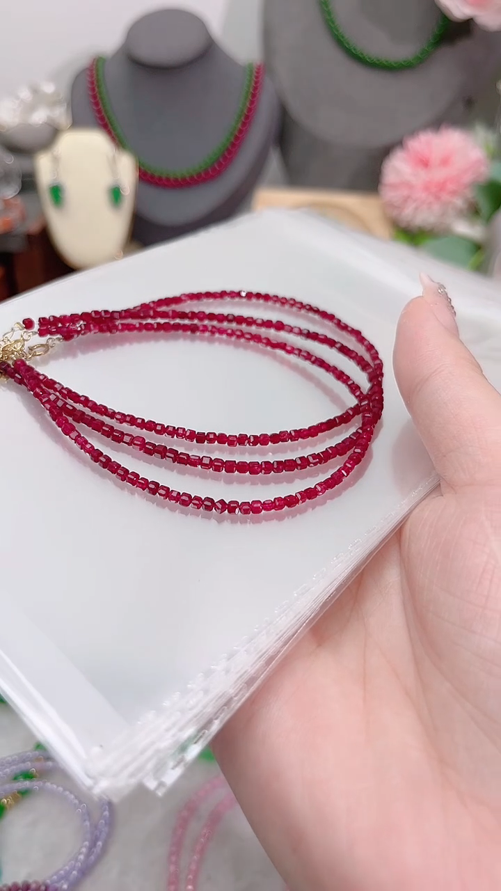 银S925镶嵌脚链红宝石姨妈69