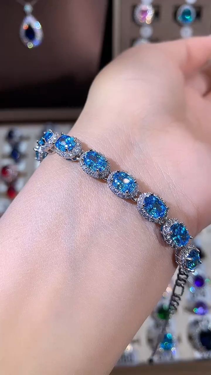 无925银海蓝色鸟巢切手链