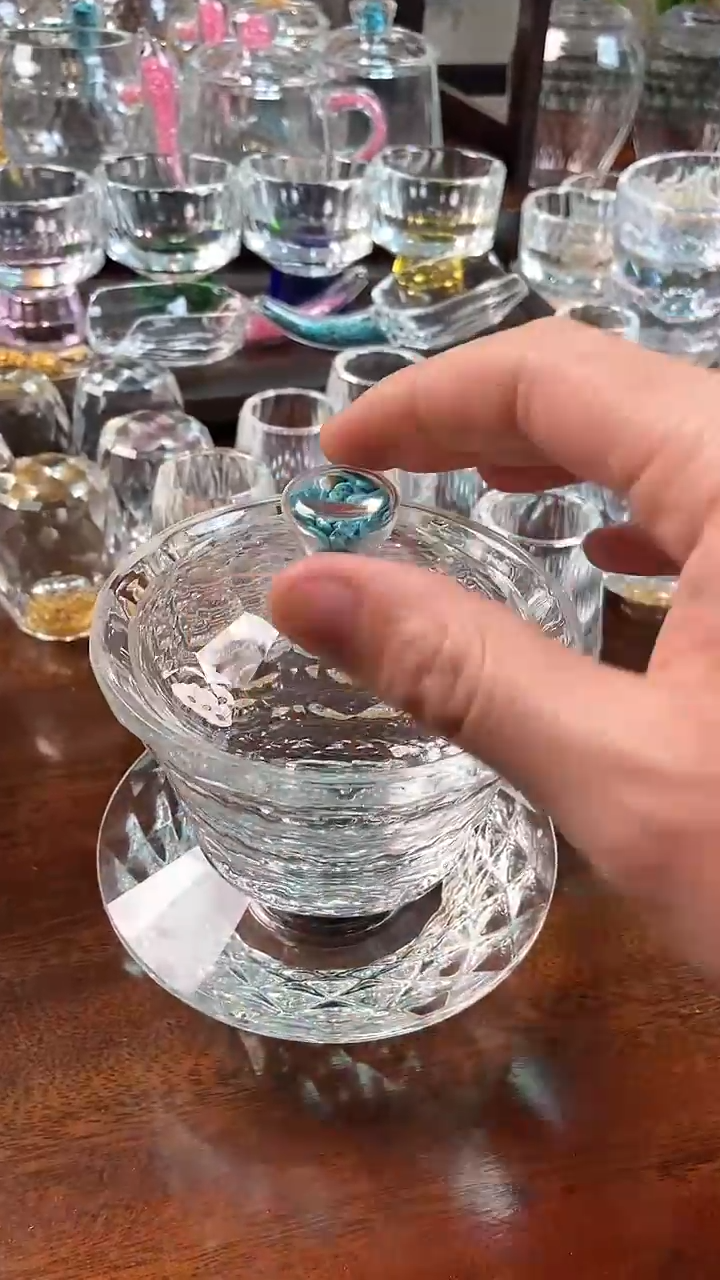 【闪购商品】玺宴新款水晶三才盖碗绿松石