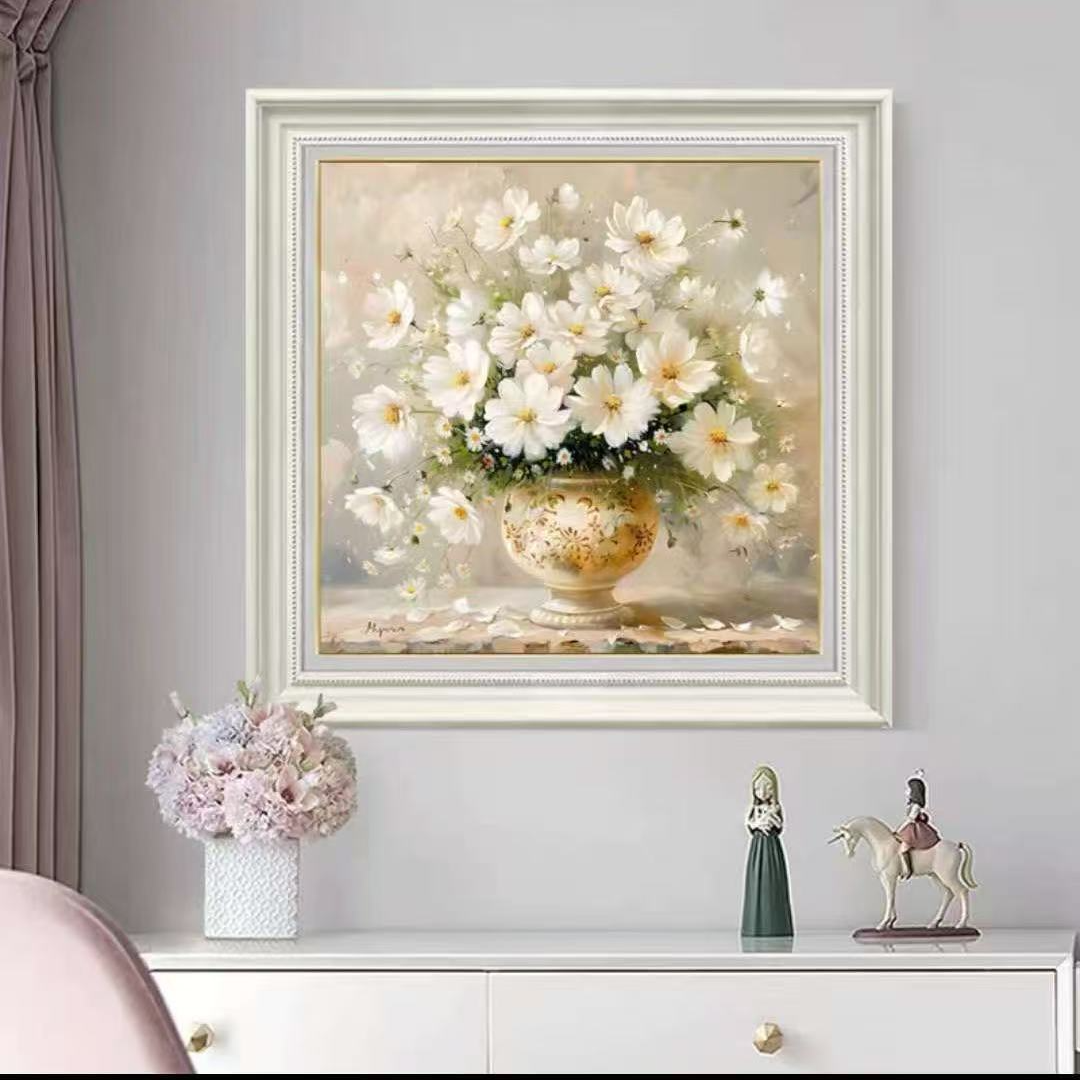 351欧式花卉肌理油画玄关装饰画适用于餐厅卧室床头