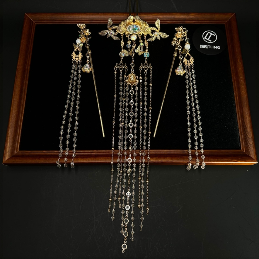 HT020【金辉玉簪】古风头饰汉服发饰套装二次元流苏发簪配饰