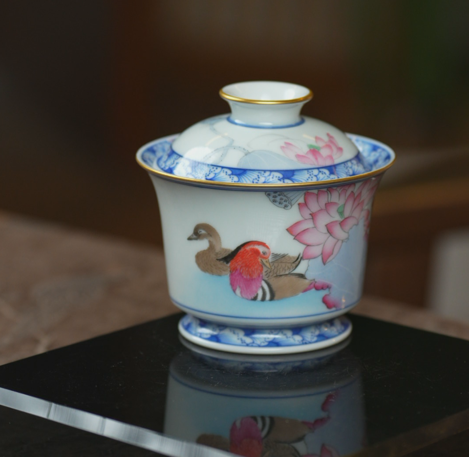 麟波阁丨粉彩鸳鸯盖碗