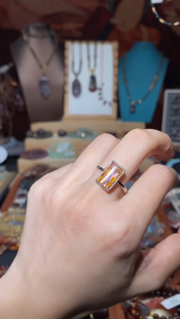 【闪购商品】水晶戒指银S925镶嵌极光紫钛方戒