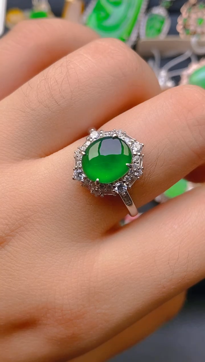 【闪购商品】翡翠戒指银S925镶嵌天然A货翡翠1