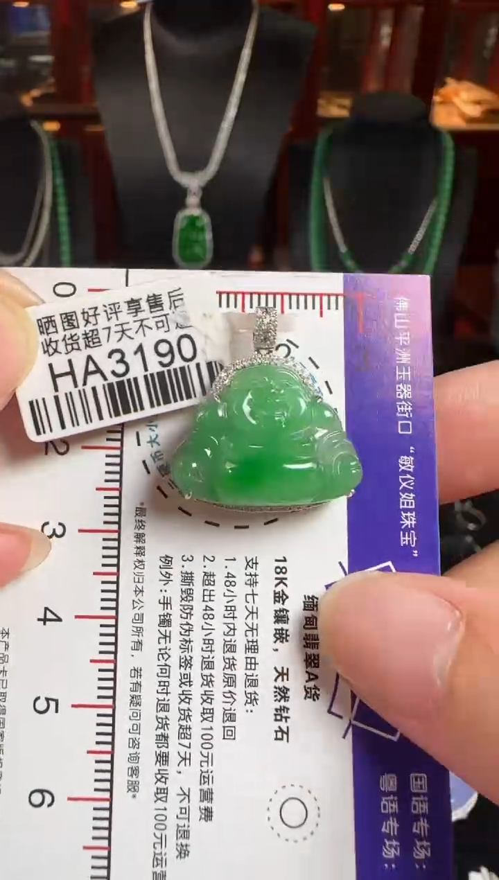 颈饰18K金镶嵌翡翠HA3190冰绿佛公