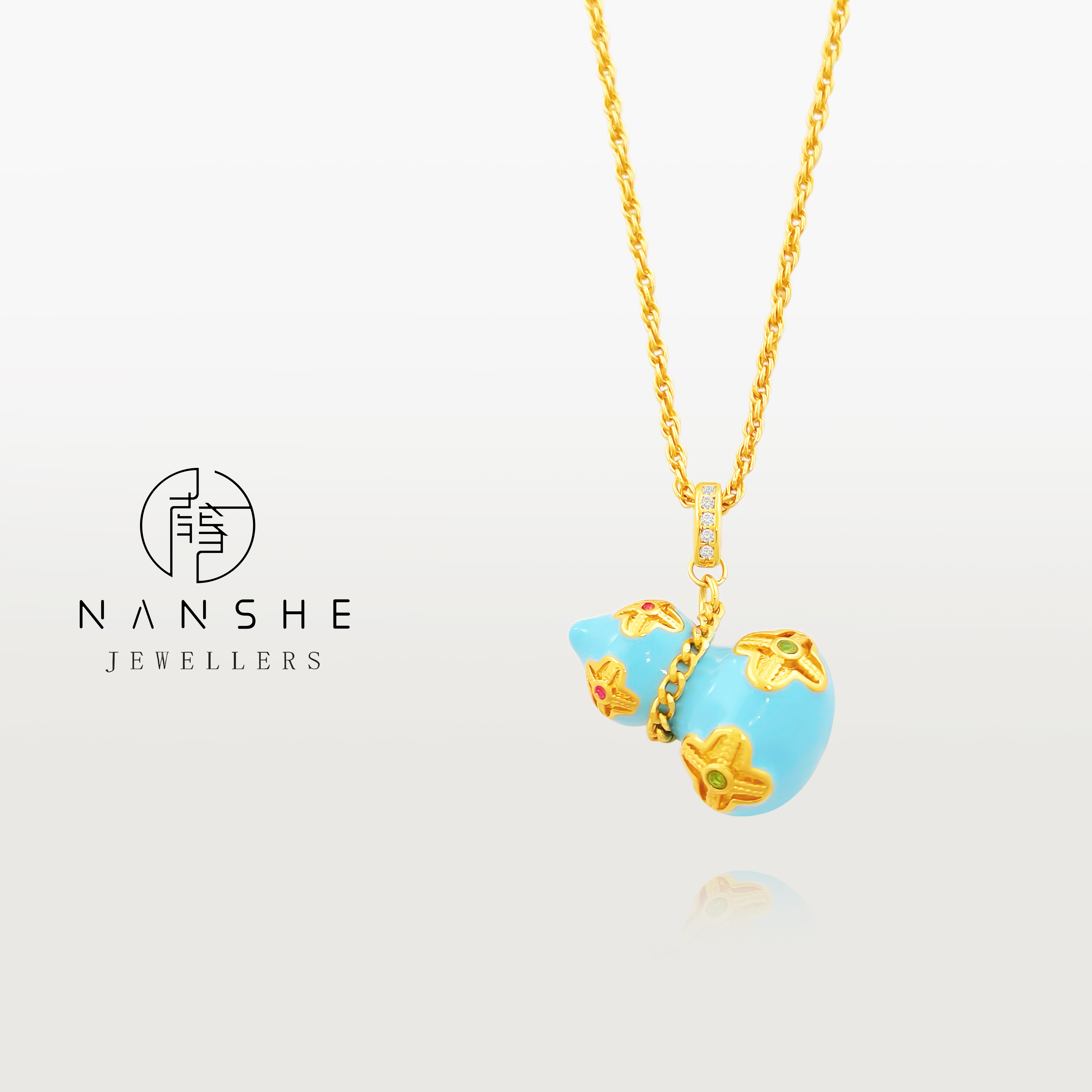 NANSHE/南奢 新中式蓝色滴釉四叶花葫芦项链 L1603