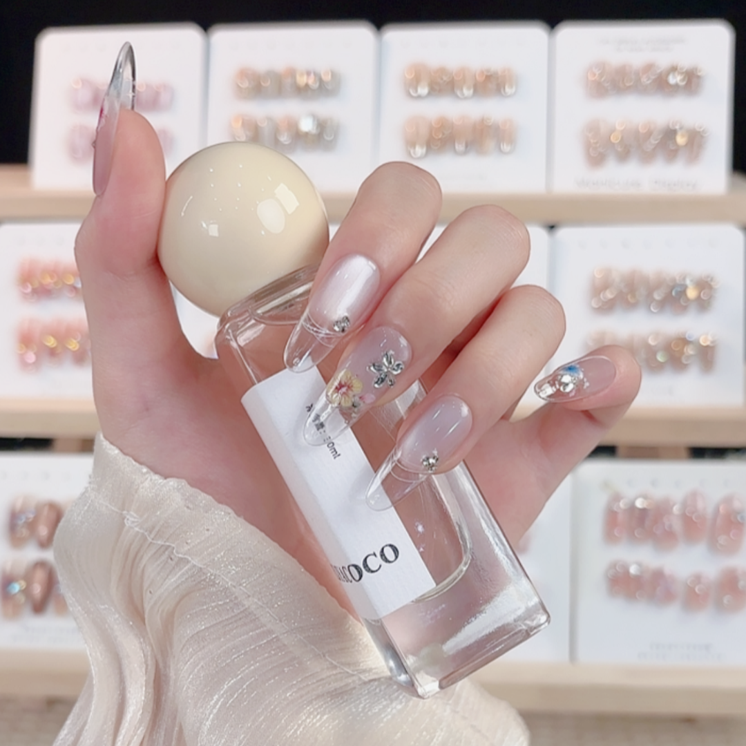 【花仙子】冰透猫眼干花穿戴甲温柔显白气质高级感手工穿戴甲