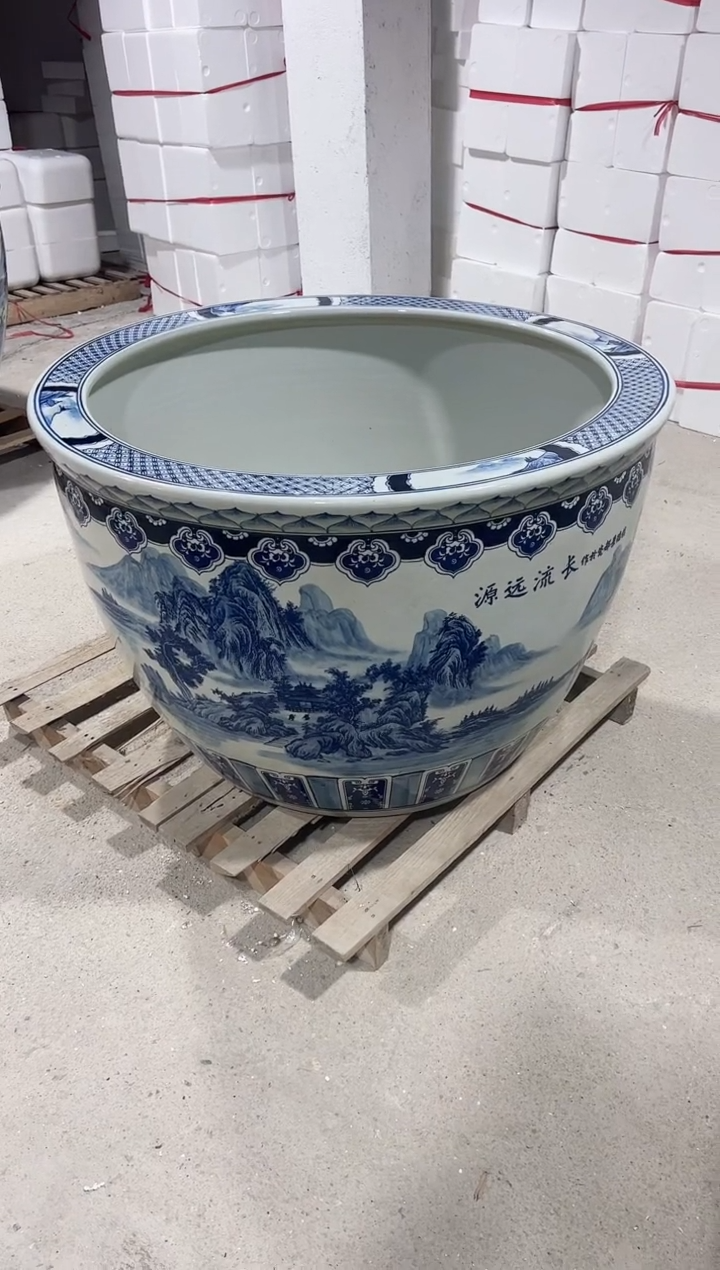 瓷片飞**峰一米直径青花山水门海