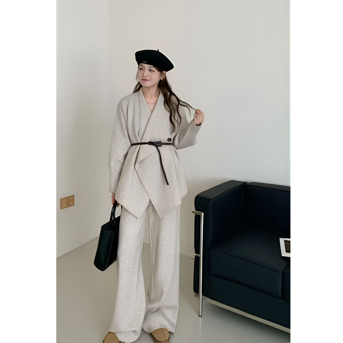 【送腰带~】气质名媛风开衫针织上衣+阔腿裤两件套秋季新款显高显瘦