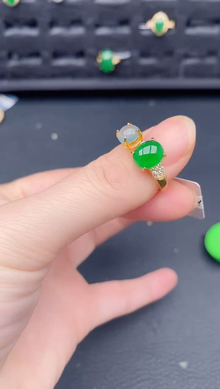 银S925镶嵌戒指翡翠天然a货翡翠222