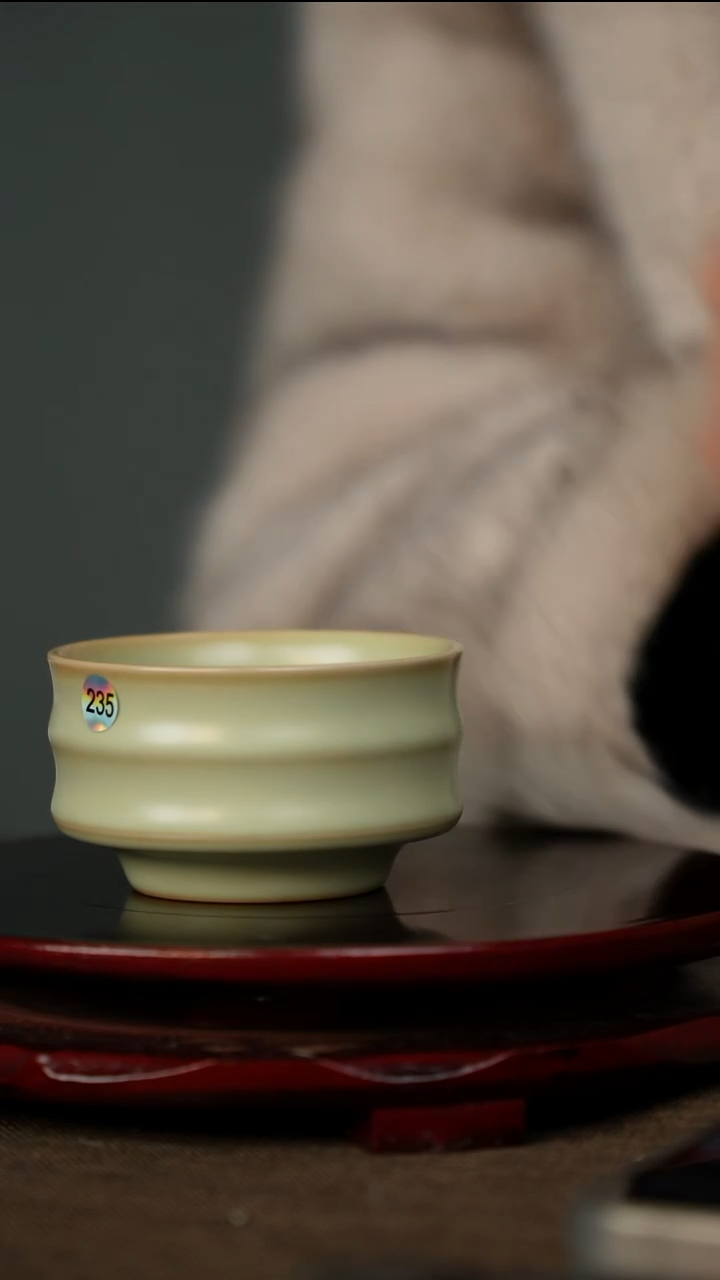 全品 粉青 竹节杯  