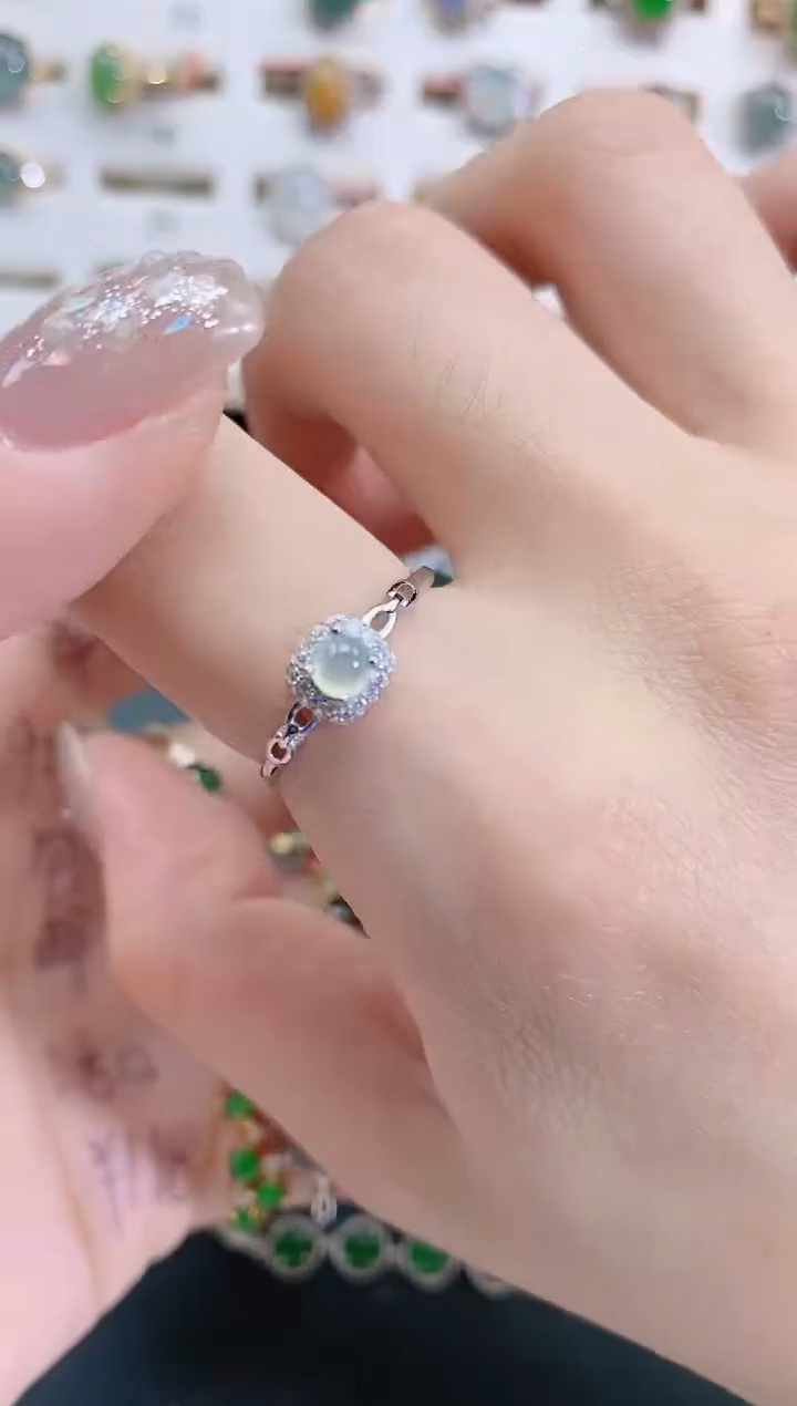 银S925镶嵌戒指翡翠天然翡翠