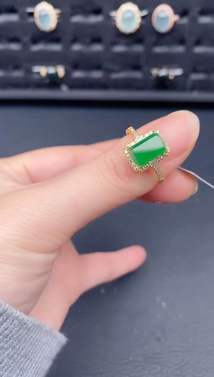 银S925镶嵌戒指翡翠天然a货翡翠165