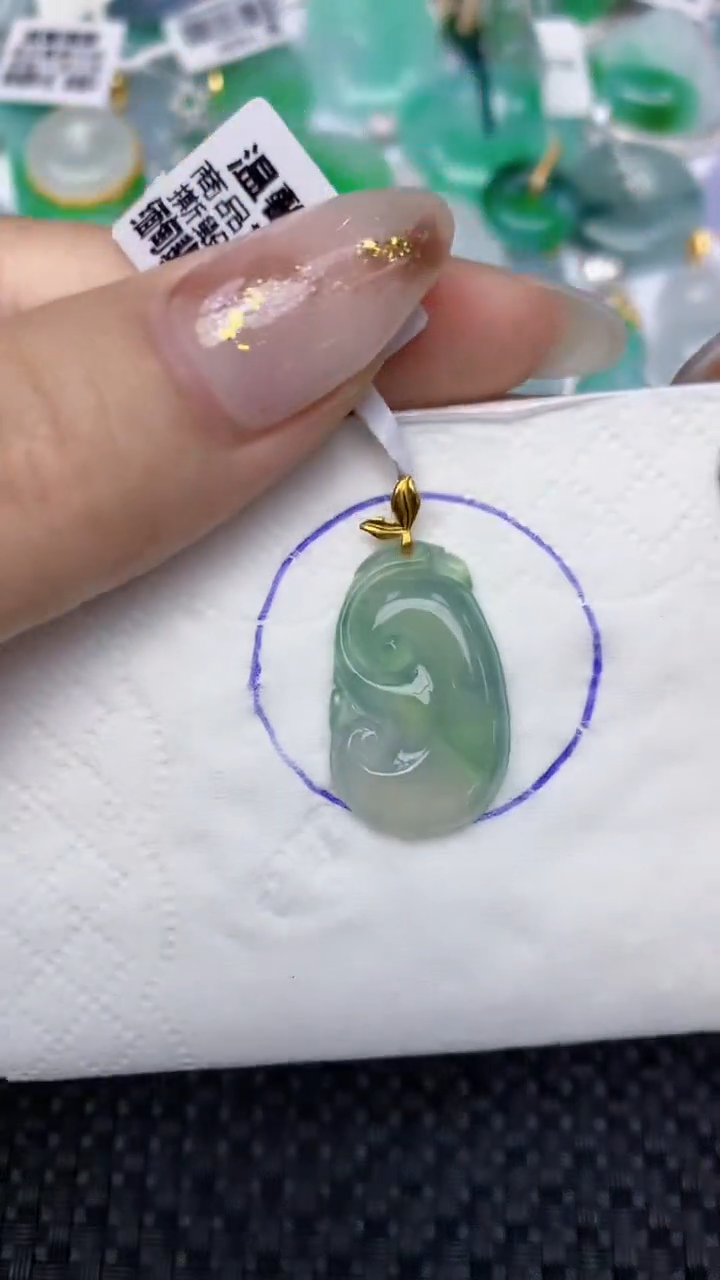 颈饰18K金镶嵌翡翠天然缅甸翡翠a货百元以上9元证书费自理