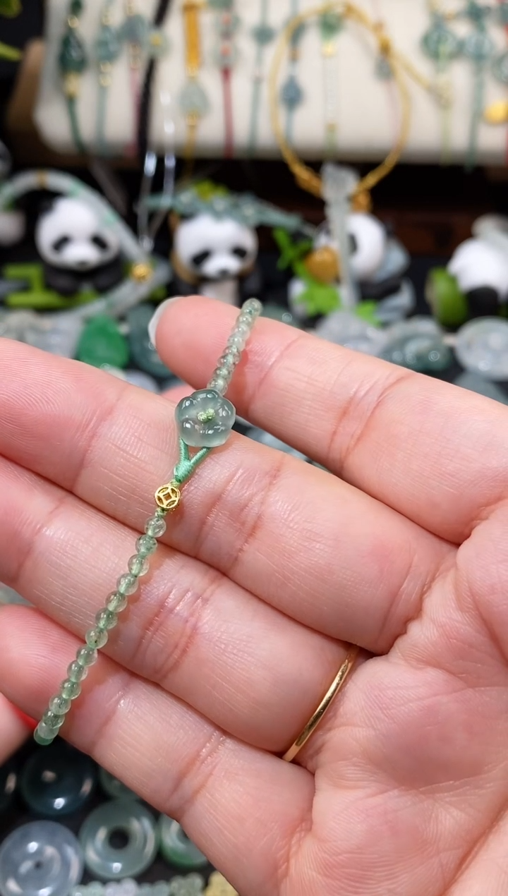 散珠翡翠小花手绳  手围15
