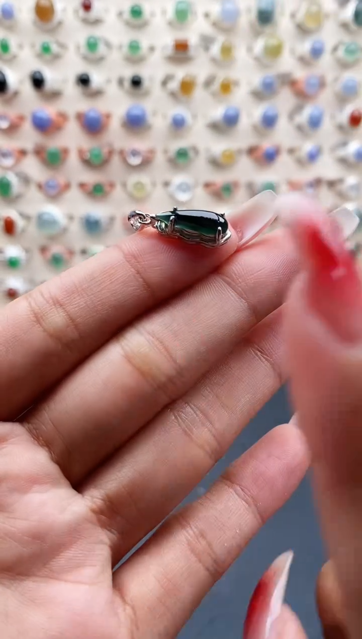 【闪购商品】翡翠戒指银S925镶嵌缅甸天然A货翡翠111 1+