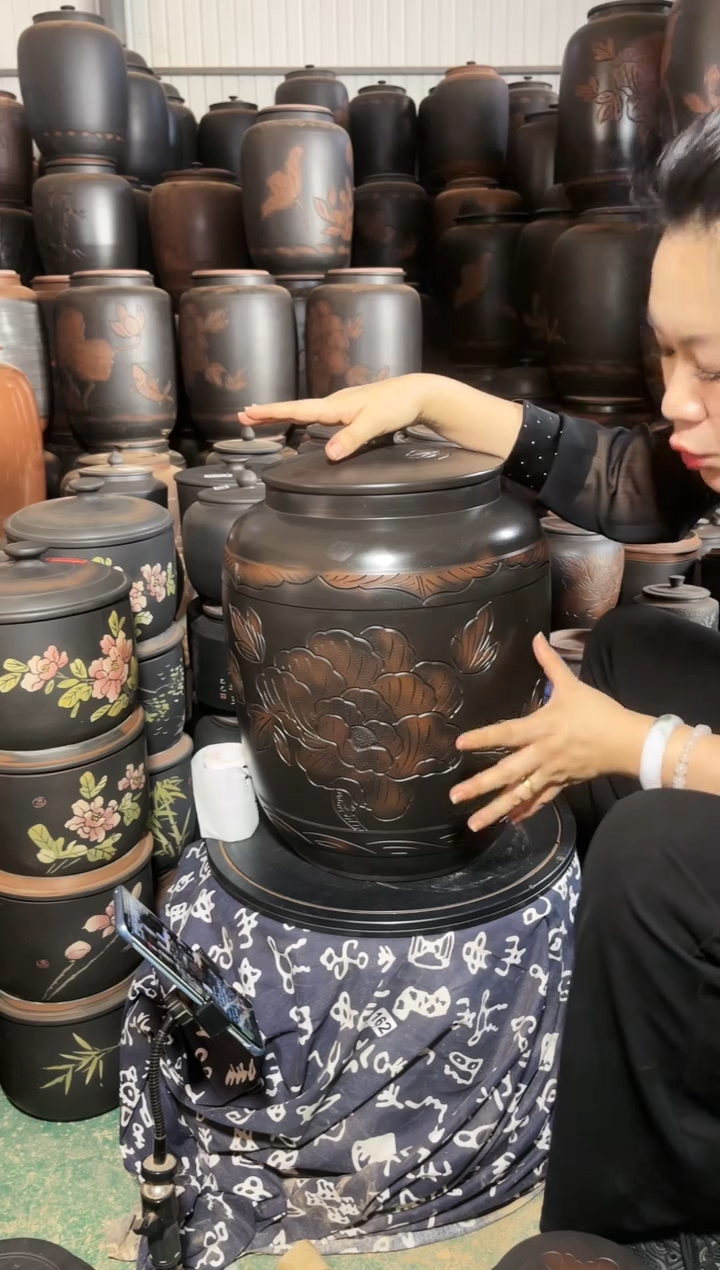 壶瑕疵茶缸高43cm 牡丹花  019