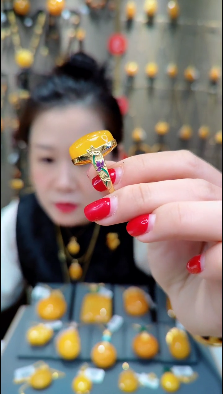 【闪购商品】蜜蜡戒指银S925镀金镶嵌H783蜜蜡戒指