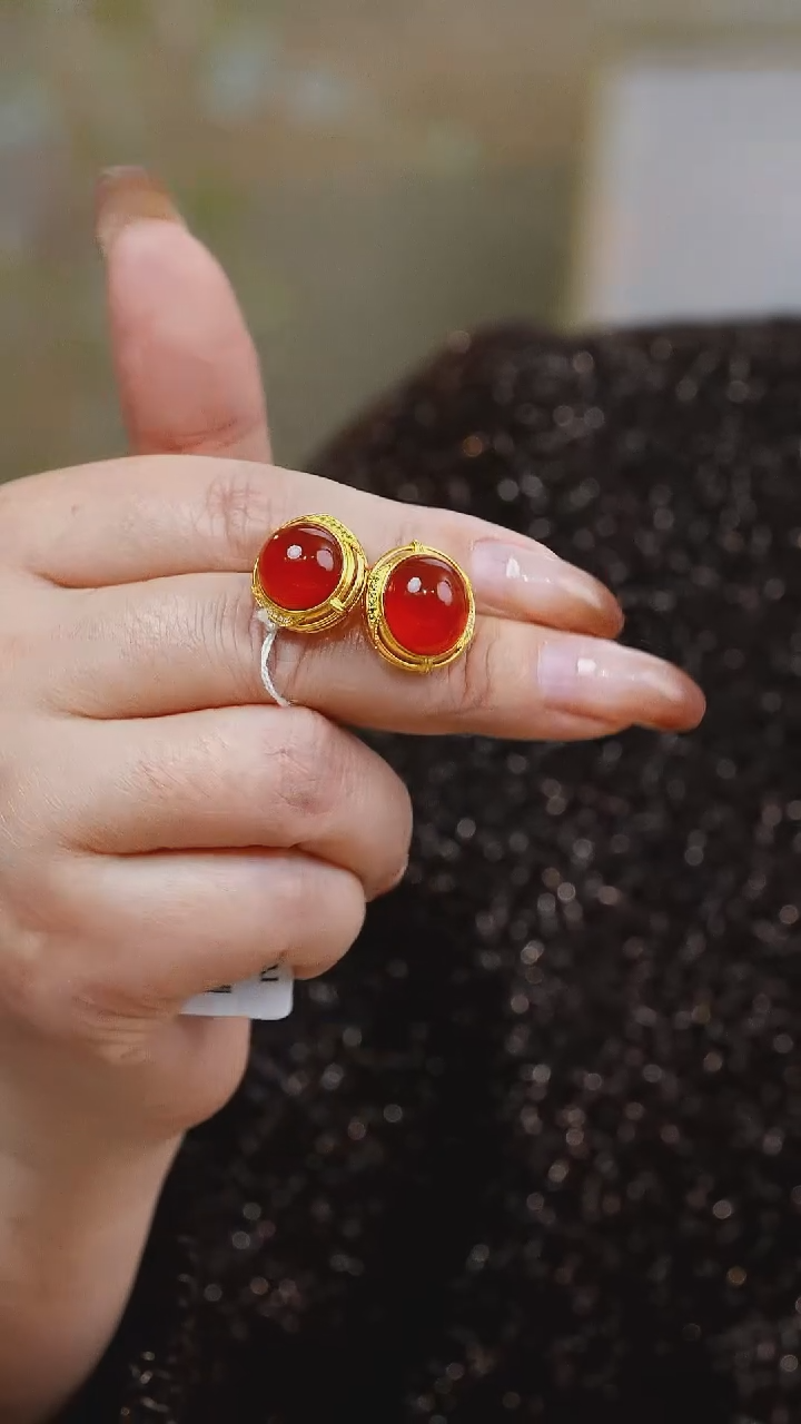 【闪购商品】南红玛瑙耳钉18K金镶嵌007