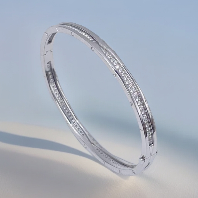 99新 BVLGARI/宝格丽 B.ZERO1 白金单环满钻手镯 M号 W44460