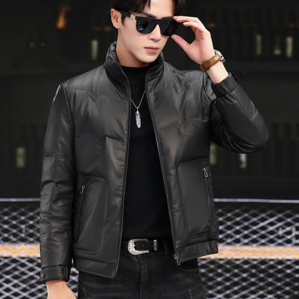 海宁真皮皮衣男士头层进口牛皮羽绒服短款潮流夹克帅气冬季外套