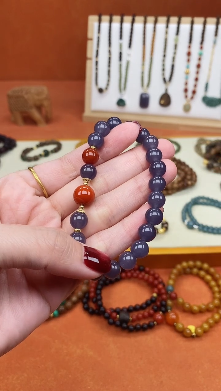 未镶嵌手链和田玉单圈烟紫和田南红手串