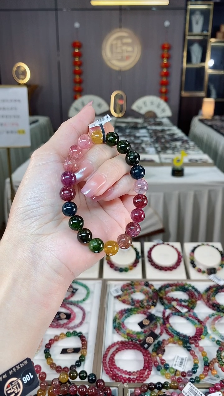 未镶嵌老矿碧玺彩虹单圈手串9mm+碧玺hon多样性发货一条