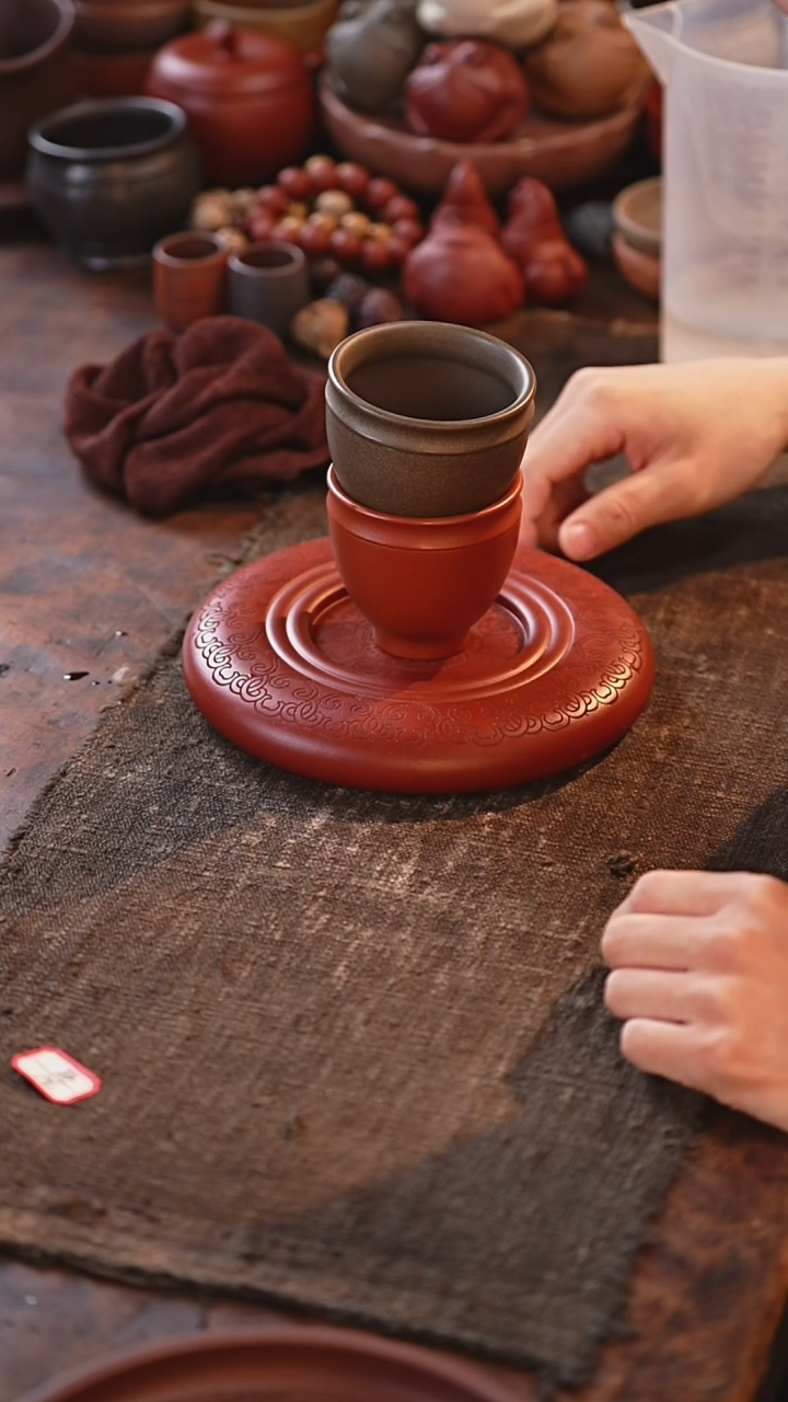 茶杯紫砂宽堂紫砂--小底青红对杯