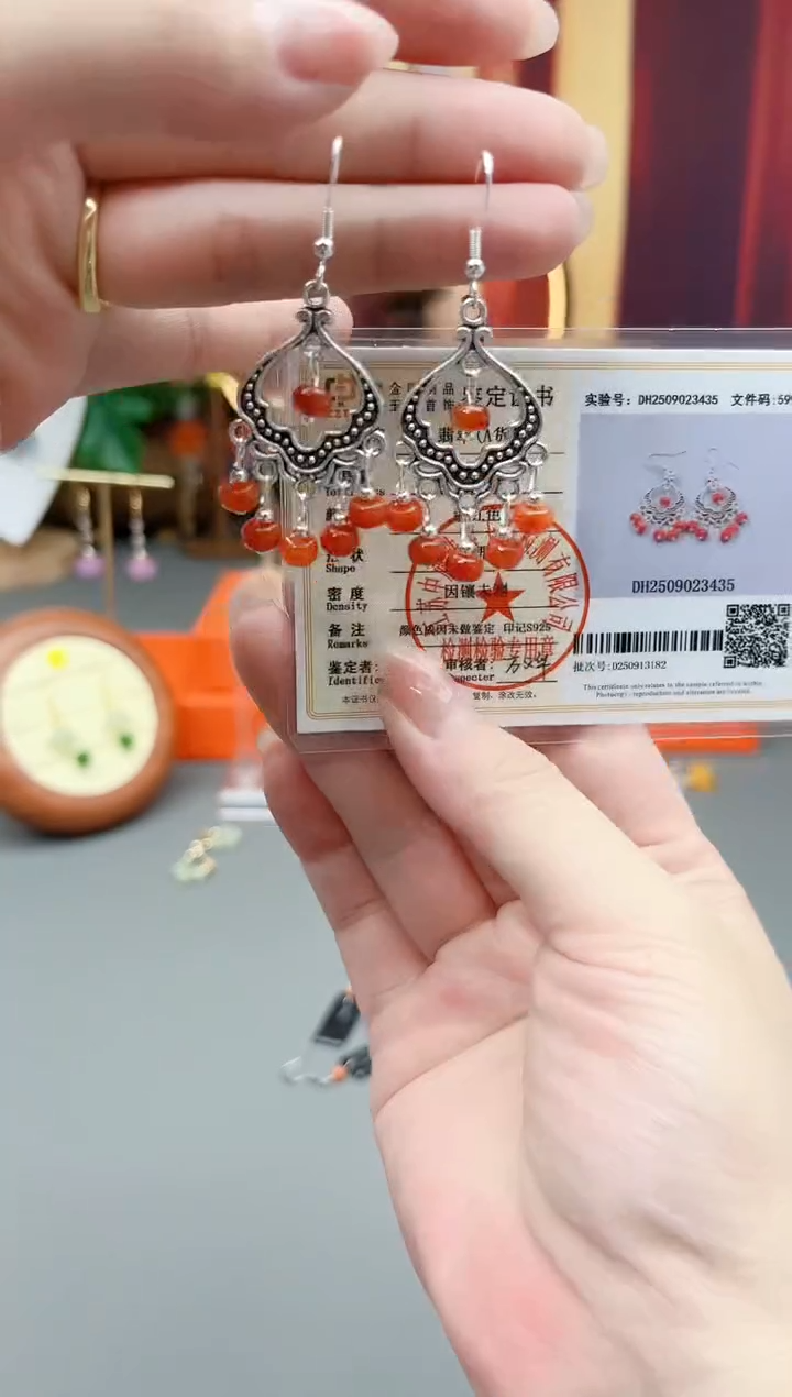银S925镶嵌翡翠耳饰332