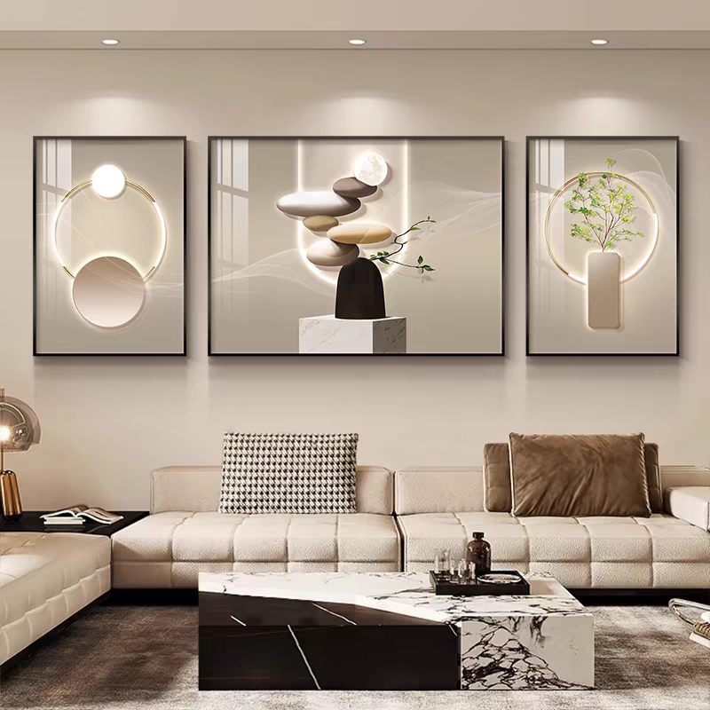 轻奢石来运转客厅装饰画麋鹿大气沙发背景墙挂画抽象线条高级感画