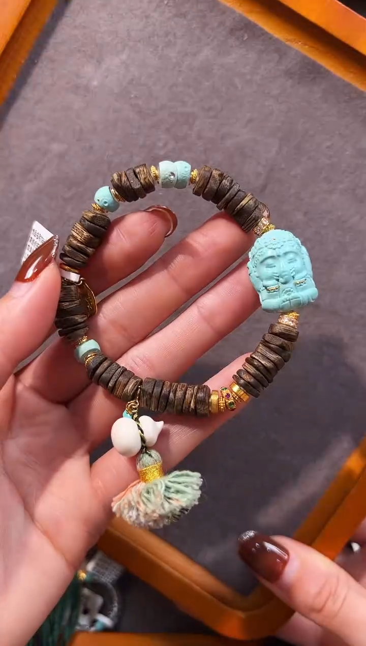 18K金镶嵌绿松石手链象神手链