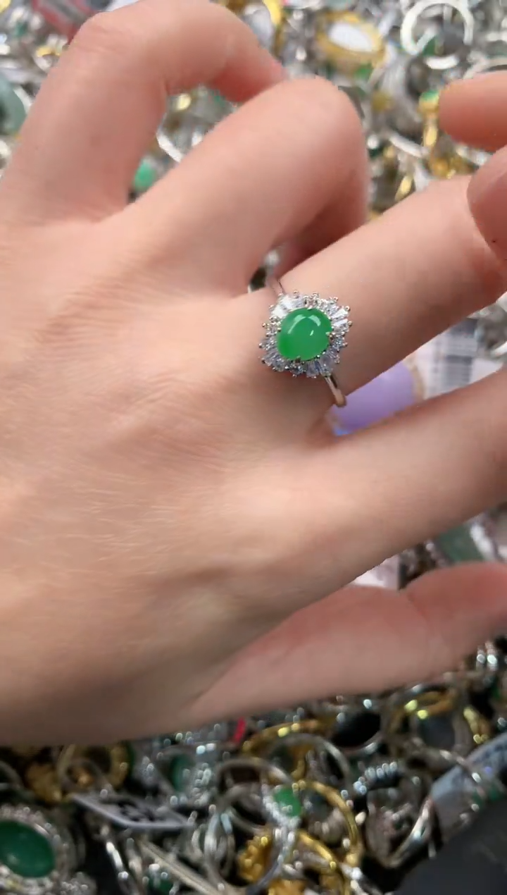 银S925镶嵌戒指翡翠444   4