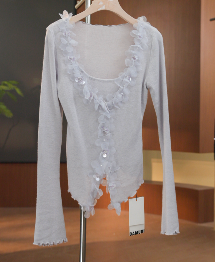 2208紫　针织秋季女长袖V领毛针织衫上衣修身