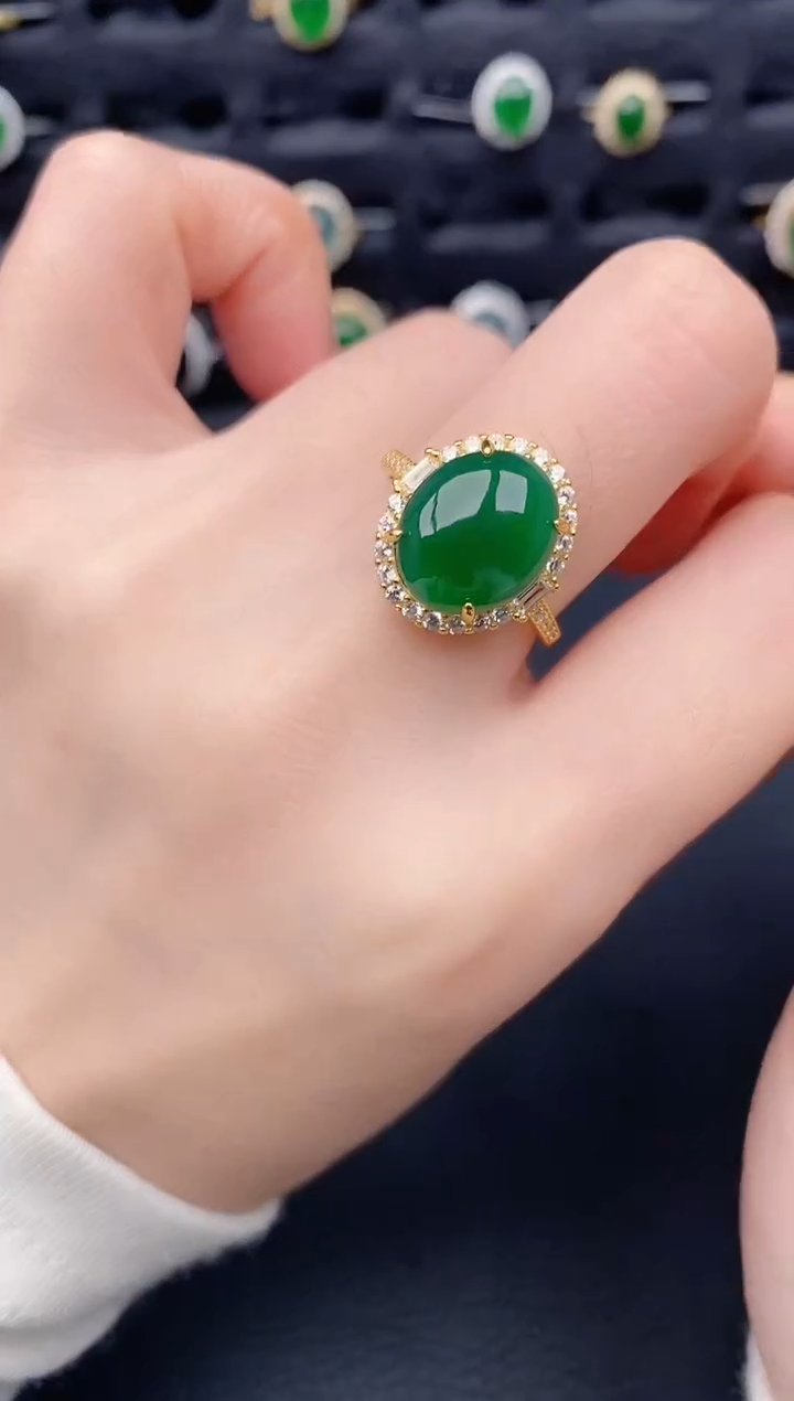 银S925镶嵌戒指翡翠天然a货翡翠577