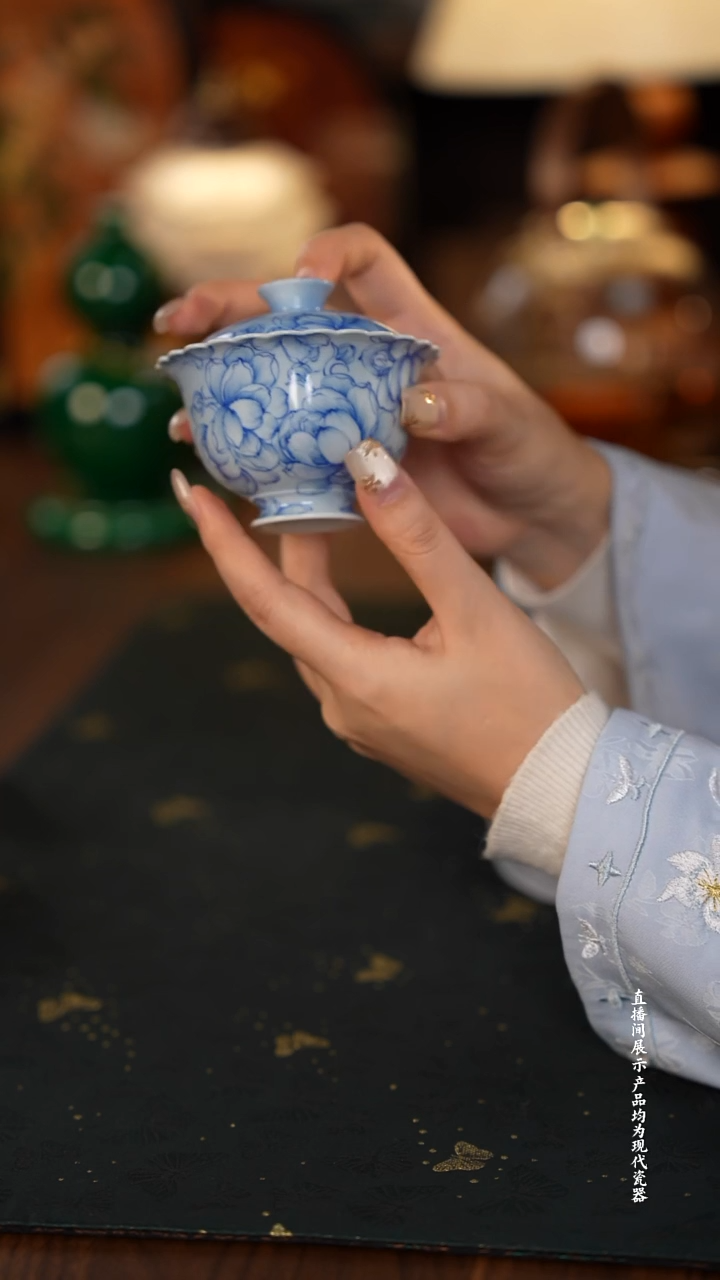 青樵轩栀子花盖碗