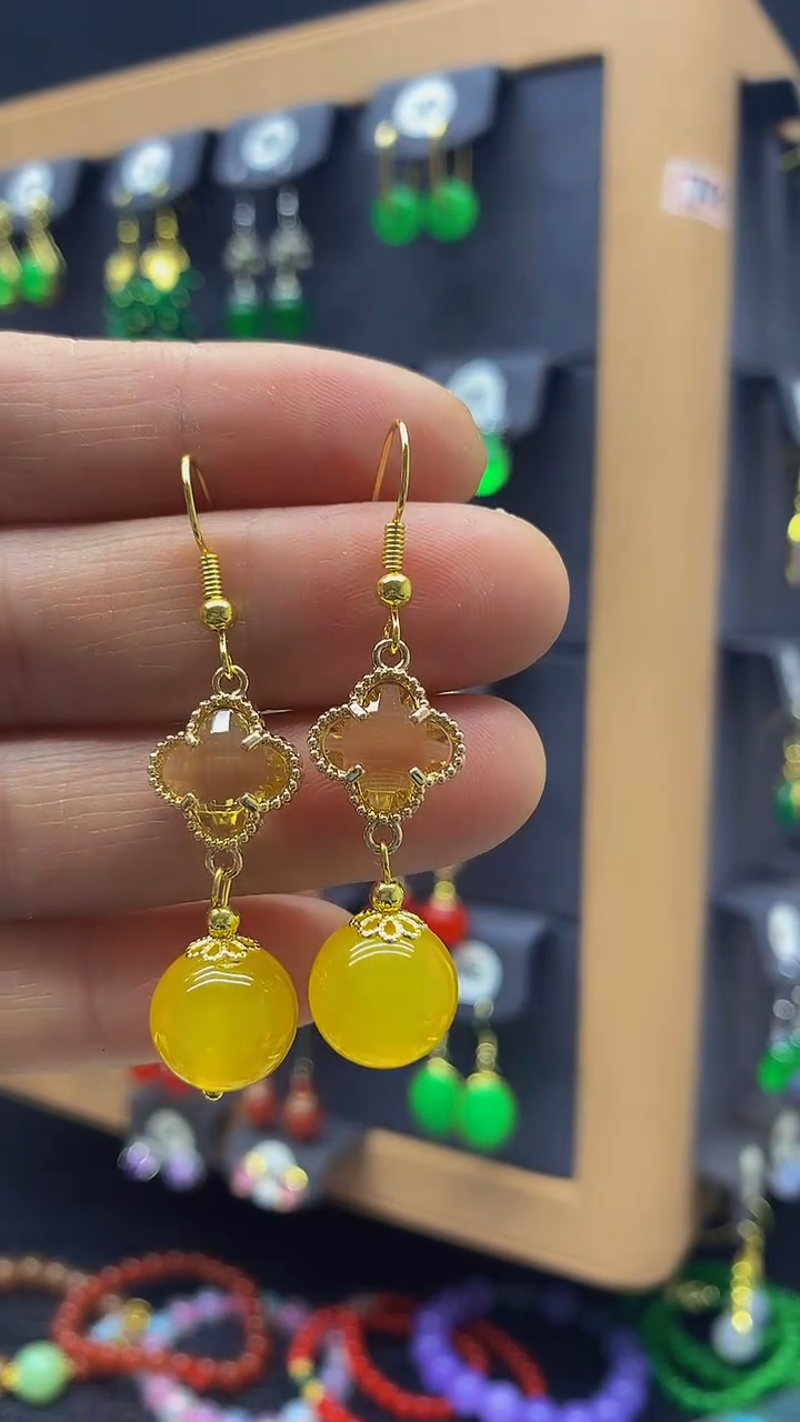 【闪购商品】玛瑙/玉髓耳坠银S925镀金镶嵌耳坠