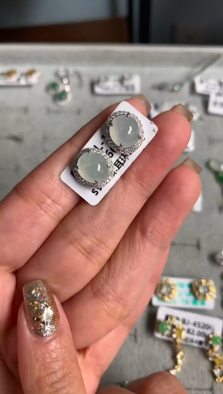 银S925镶嵌戒指翡翠耳饰