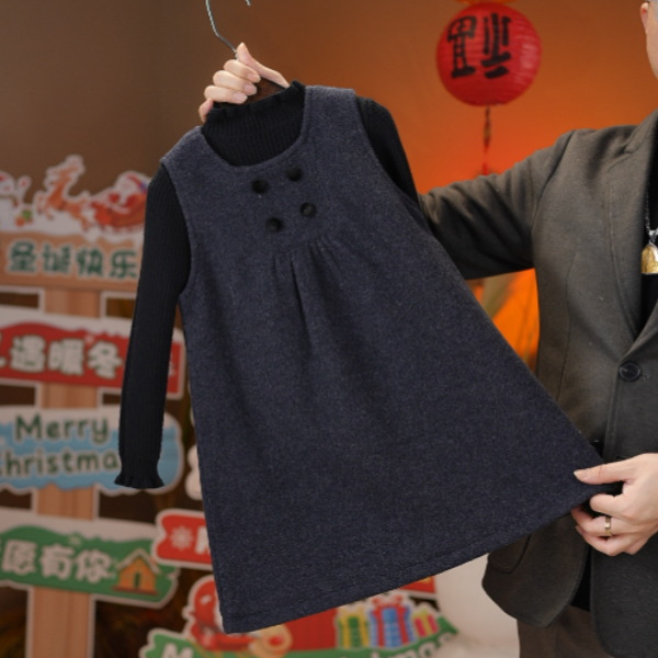 2025冬季新品女童加绒加厚JY17裙黑色打底衫两件套